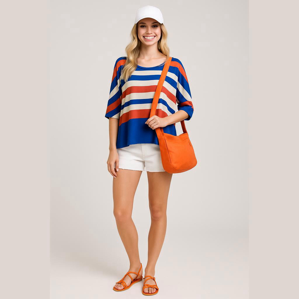 Women's True Light Striped Tunic Top Size M Blue Orange